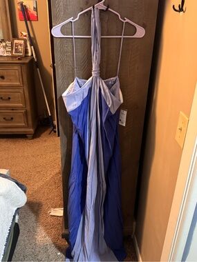 Nine West Blue and Light Blue Halter Evening Dress